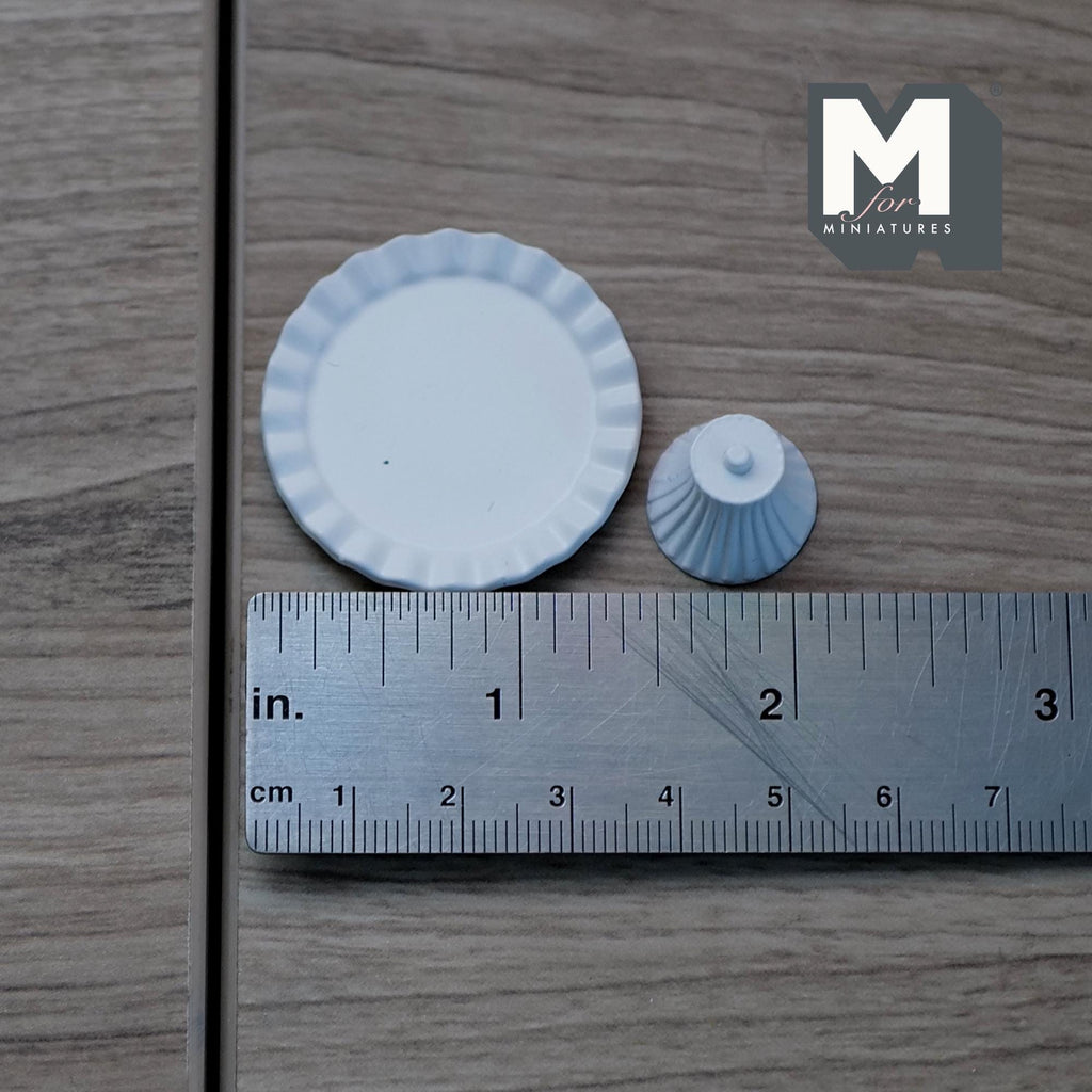 1:12 Scale Miniature Pedestal Cake Stand, Fluted Rim, 11/16 inch tall, DIY Dollhouse Supply (metal) (white)