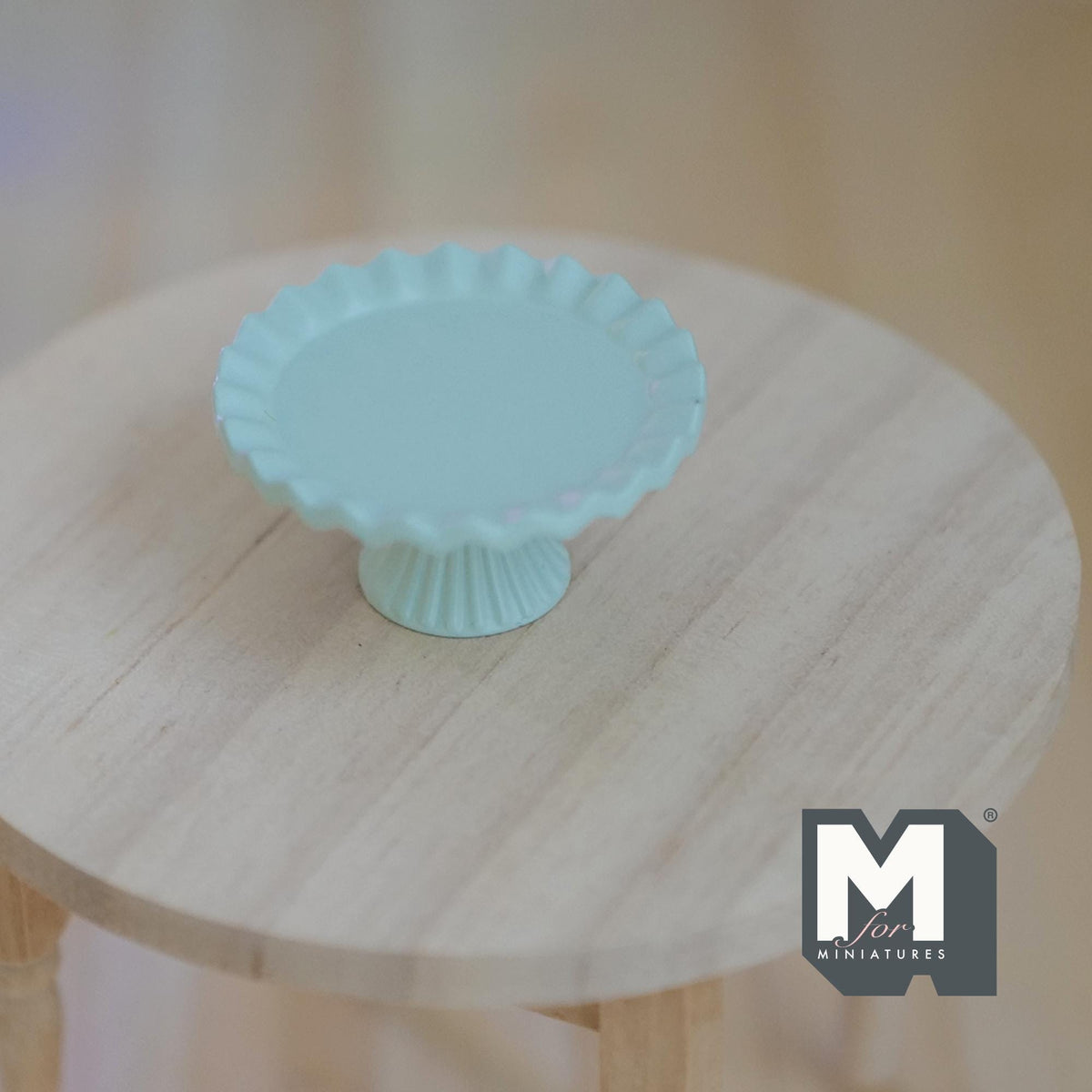 1:12 Scale Miniature Pedestal Cake Stand, Fluted Rim, 11/16 inch tall, DIY Dollhouse Supply (metal) (light green)