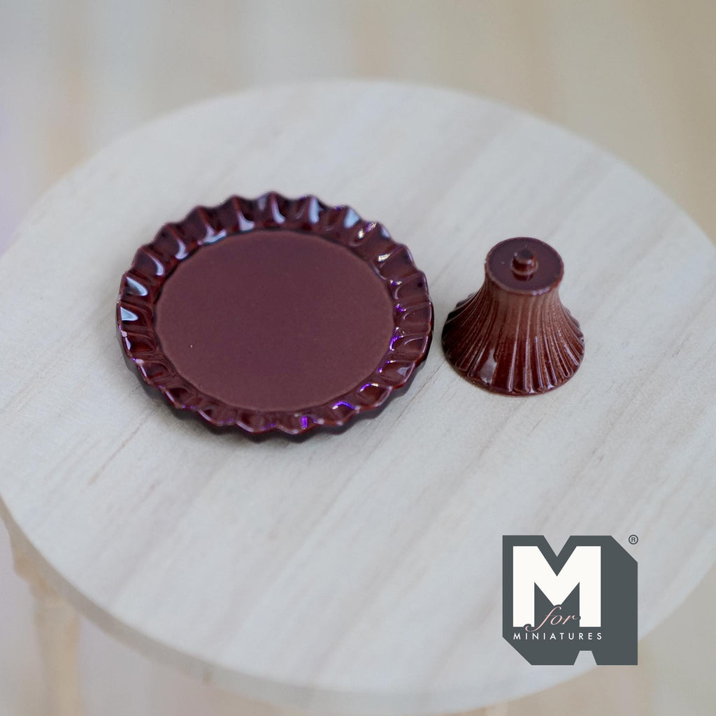 1:12 Scale Miniature Pedestal Cake Stand, 11/16 inch tall, DIY Dollhouse Supply (metal) (brown)
