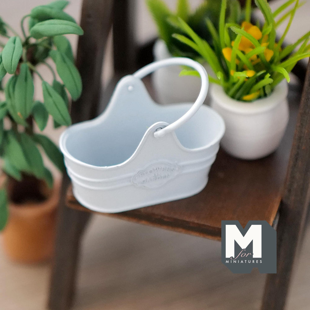 1:12 Scale Miniature Metal Flower Basket with Arched Handle, 1-5/8 inch long, DIY Dollhouse Supply (light blue)