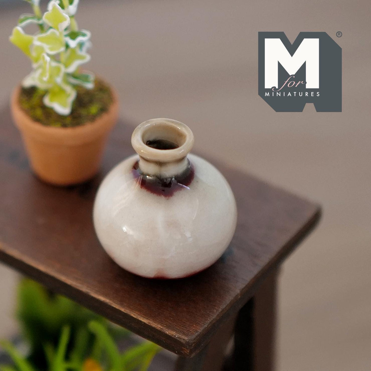 1:12 Scale Miniature Ceramic Globular Vase, Two Tone Glaze, Flared Neck, 1-1/8 inch tall, DIY Dollhouse Supply