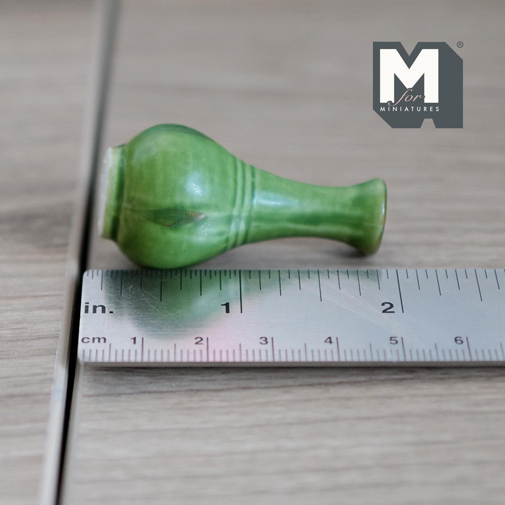 1:12 Scale Miniature Ceramic Pear Shaped Vase, Ribbed Base, 1-13/16 inch tall, DIY Dollhouse Supply (green)