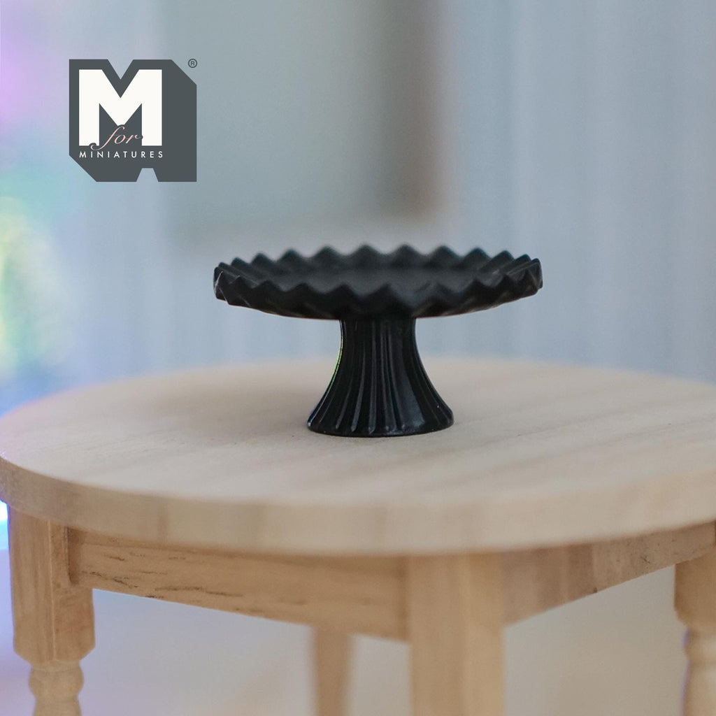Miniature Pedestal Cake Stand Dollhouse Supplies Bakery Food Serving Platter Display Stand 11/16 inch tall  (black) - G021