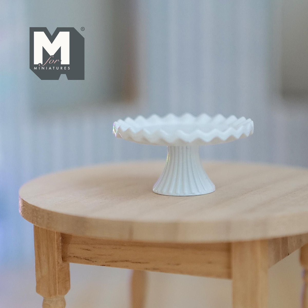 1:12 Scale Miniature Pedestal Cake Stand, Fluted Rim, 11/16 inch tall, DIY Dollhouse Supply (metal) (white)