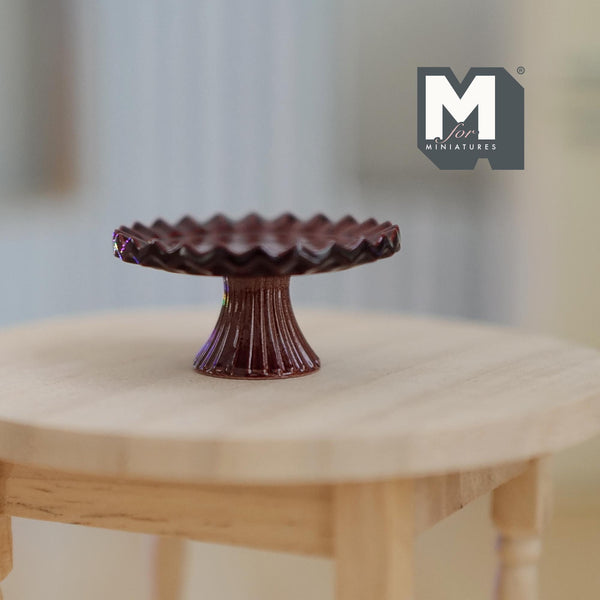 Miniature Pedestal Cake Stand Dollhouse Bakery Food Serving Platter Display Stand 11/16 inch tall (metal) (brown) - G021