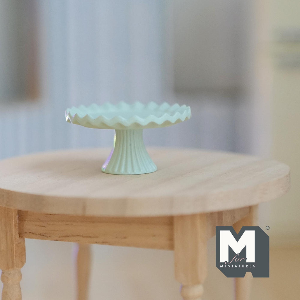 1:12 Scale Miniature Pedestal Cake Stand, Fluted Rim, 11/16 inch tall, DIY Dollhouse Supply (metal) (light green)