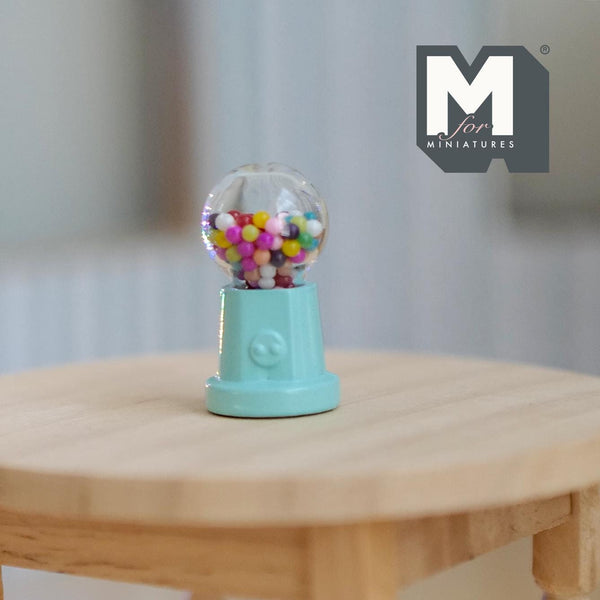 Miniature Table Top Gumball Machine 1:12 Scale Dollhouse Decoration Candy Dispenser 1-3/16 inch tall (metal) (light blue) (non working)-E015