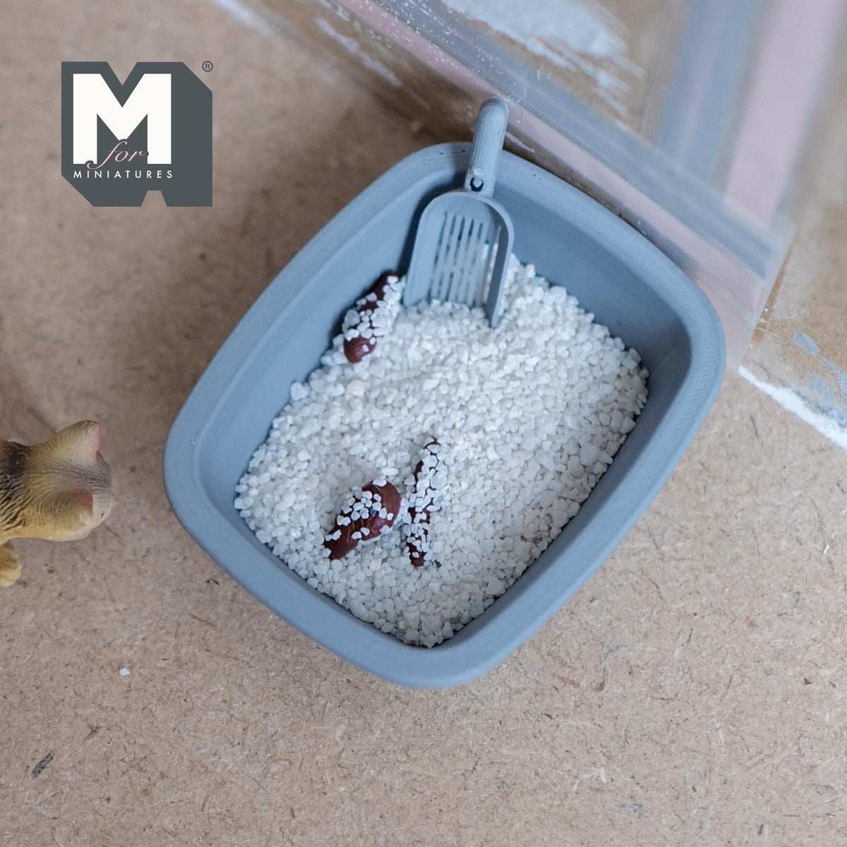 1:12 Scale Miniature Cat Litter Box with Scoop, Litter and Poop, Set of 4, 1-7/8 inch long, DIY Dollhouse Supply