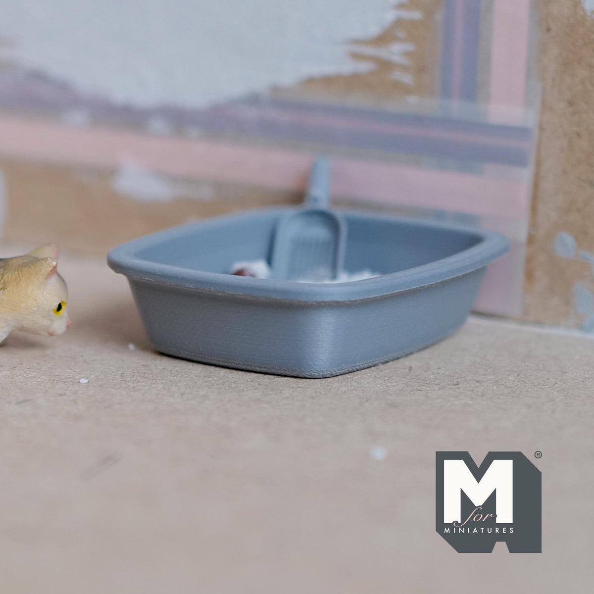 1:12 Scale Miniature Cat Litter Box with Scoop, Litter and Poop, Set of 4, 1-7/8 inch long, DIY Dollhouse Supply