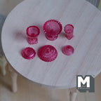 1:12 Scale Miniature Footed Candy Dishes with Lids, Set of 3, 13/16 inch tall, DIY Dollhouse Supply (magenta)