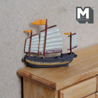 Miniature Sailing Ship 1:12 Scale Dollhouse Decoration Sail Boat 1-13/16 inch long (plastic) (orange) - G070