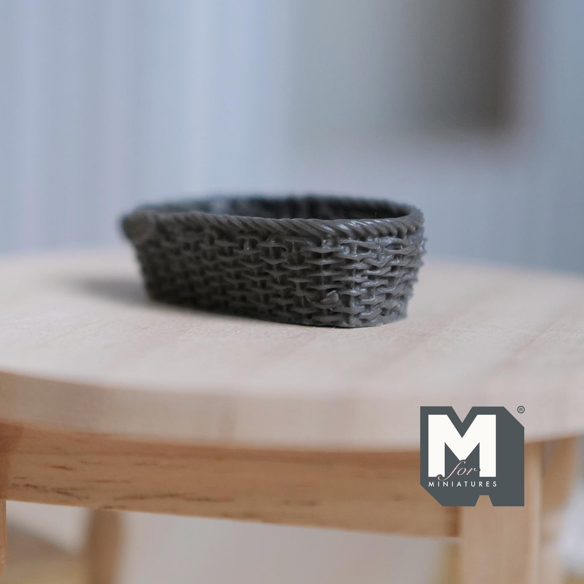 1:12 Scale Miniature Rope Weave Bread Basket, Oval, 1-1/2 inch long, DIY Dollhouse Supply (dark gray)