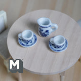 Miniature Ceramic Tea Cups and Jug Set 1:12 Scale Dollhouse Tea Accessories Set of 5 (dark blue) - A052