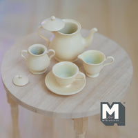 Miniature Metal Teapot and Cups Set 1:6 Scale Dollhouse Kitchenware Teapot Milk Jug Saucer Cup and Plates (beige) - A035