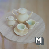 Miniature Metal Teapot and Cups Set 1:6 Scale Dollhouse Kitchenware Teapot Milk Jug Saucer Cup and Plates (beige) - A035