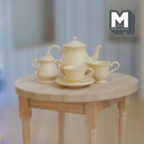 Miniature Metal Teapot and Cups Set 1:6 Scale Dollhouse Kitchenware Teapot Milk Jug Saucer Cup and Plates (beige) - A035