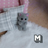 Dollhouse Miniature Kitty Cat Doll 1-5/16 inch tall (flocked skin) (gray) - G022