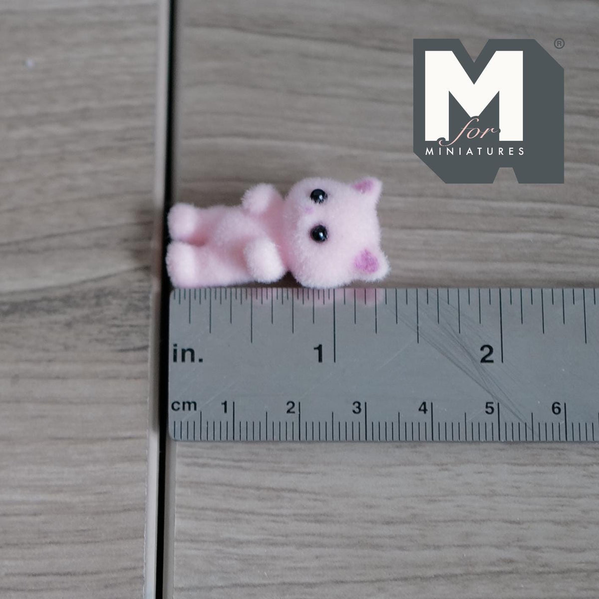 1:12 Scale Miniature Kitty Cat Doll, 1-5/16 inch tall, DIY Dollhouse Supply (flocked skin) (pink)
