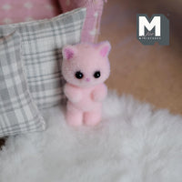 Dollhouse Miniature Kitty Cat Doll  1-5/16 inch tall (flocked skin) (pink) - G022