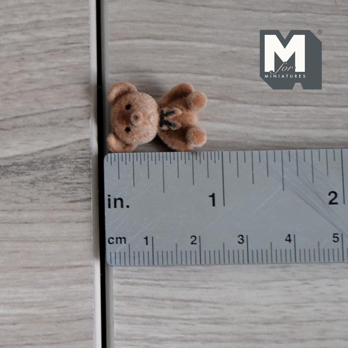 1:12 Scale Miniature Bear Cub Doll with Ribbon Bow, Seated, 13/16 inch tall, DIY Dollhouse Supply (flocked skin) (dark brown)