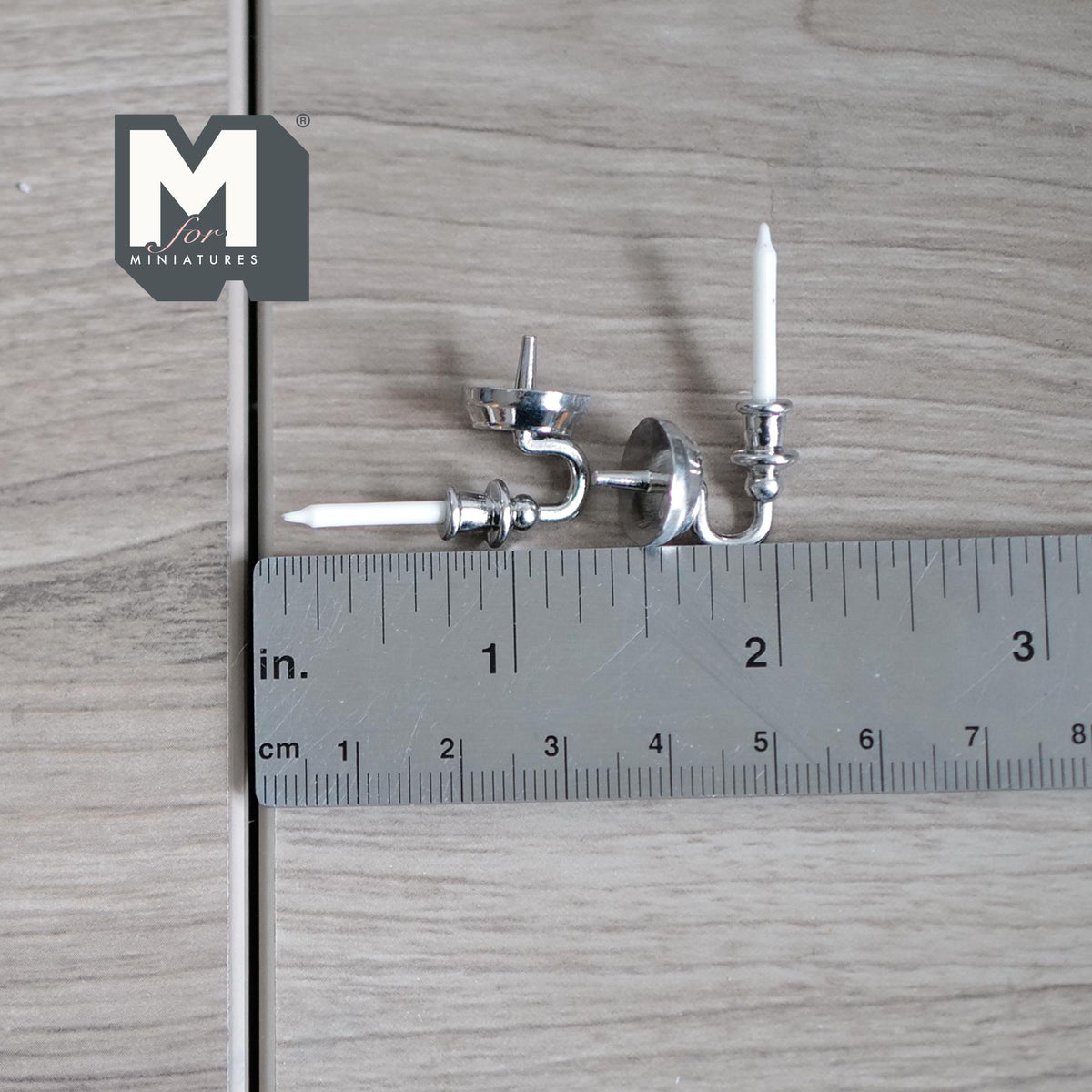 1:12 Scale Miniature Metal Wall Candle Sconces, Set of 2, 1-3/16 inch tall, DIY Dollhouse Supply (silver)
