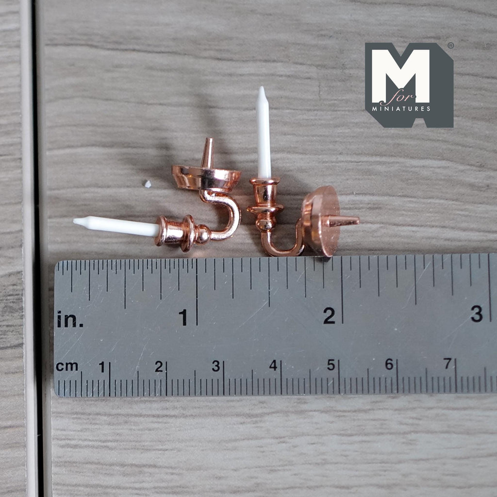 1:12 Scale Miniature Metal Wall Candle Sconces, Set of 2, 1-3/16 inch tall, DIY Dollhouse Supply (champagne)