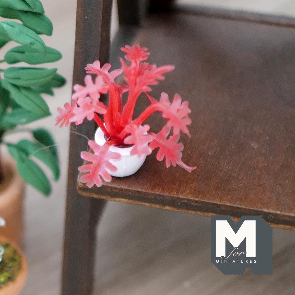 1:12 Scale Miniature Potted Spiky Leaf Plant in White Pot, 1-5/16 inch tall, DIY Dollhouse Supply (red)
