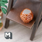 1:12 Scale Miniature Clay Owl Shaped Flower Pot, Patterned, 1 inch tall, DIY Dollhouse Supply (brown and white)