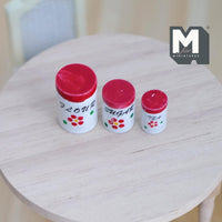 Dollhouse Kitchen Jars 1:12 Scale Miniature Wood Containers with Fixed Lids Set of 3 - A018