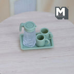Pichet et tasses miniatures à l'échelle 1:12 avec plateau, ensemble de 4, 2,2 cm de hauteur, fournitures pour maison de poupée DIY (vert)