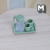 Miniature Pitcher Mugs and Tray 1:12 Scale Dollhouse Water Jug Miniature Cups Set of 4 (plastic) (green) - H033