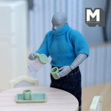 Miniature Pitcher Mugs and Tray 1:12 Scale Dollhouse Supplies Water Jug Miniature Cups Set of 4  (green) - H033