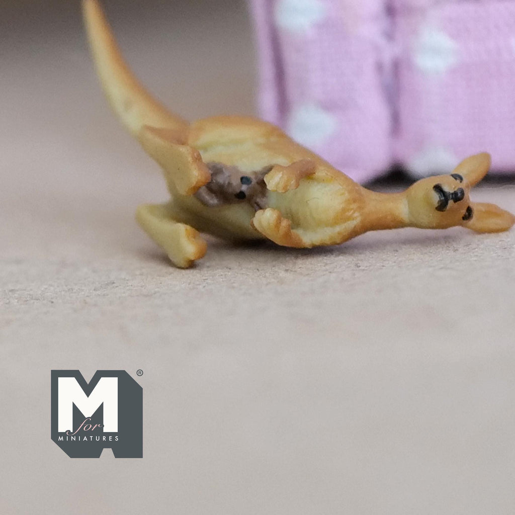 1:12 Scale Miniature Kangaroo with Baby Joey in Pouch, 7/8 inch tall, DIY Dollhouse Supply