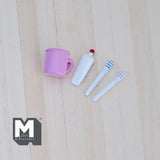 Miniature Toothbrush Toothpaste Rinse Cup 1:12 Scale Dollhouse Bathroom Tooth Mug Mouthwash Cup Set of 4 (pink) - H034