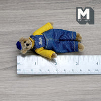 Miniature Bear in Overalls Shoulder Straps and Blue Hat 1:12 Scale Dollhouse Plush Toy with Movable Limbs 3-3/16 inch tall (from WMB) - H047