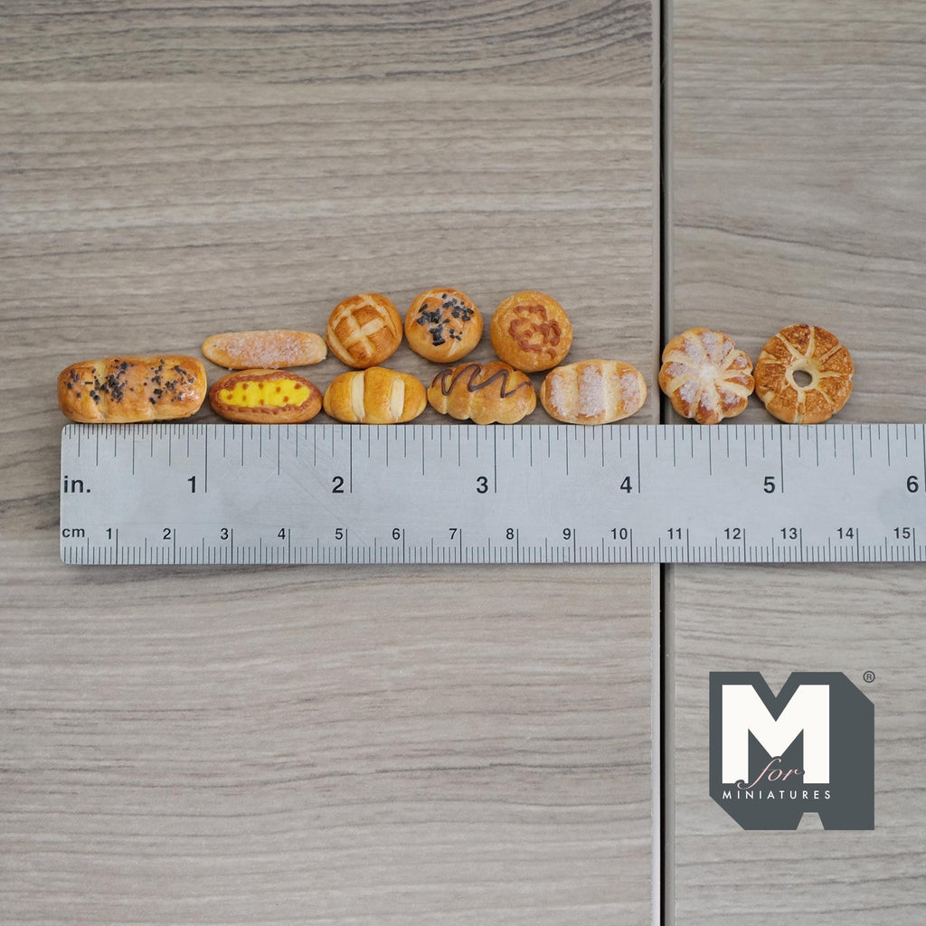 1:12 Scale Miniature Assorted Bakery Buns, Set of 11, DIY Dollhouse Supply (resin) (A)