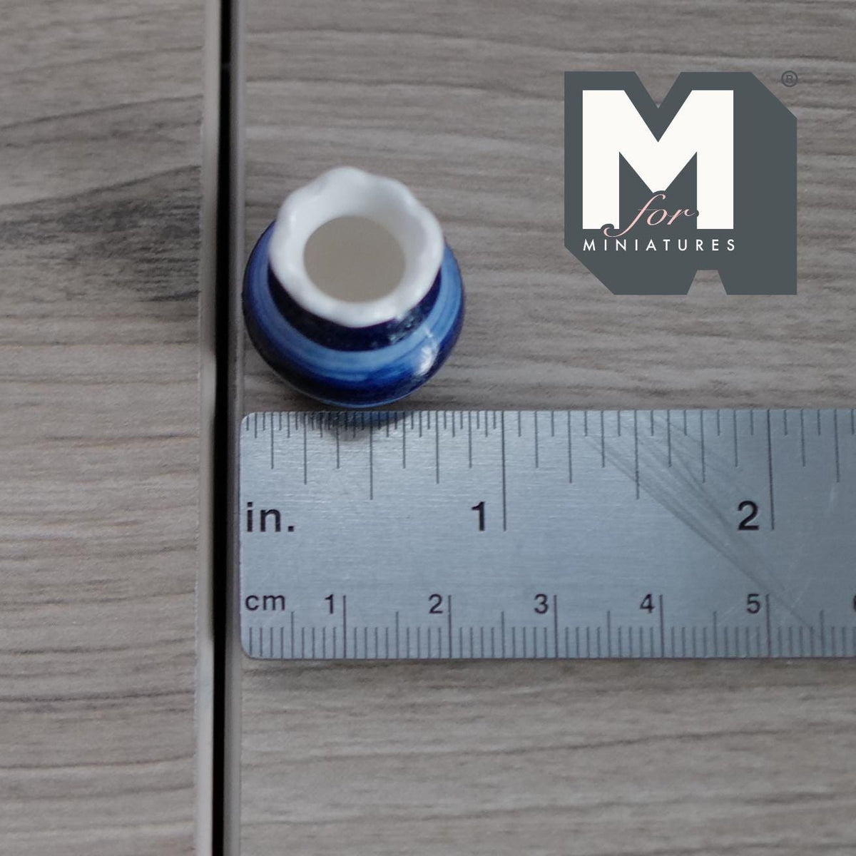 1:12 Scale Miniature Two Tone Ceramic Flower Pot, Banded, 7/8 inch tall, DIY Dollhouse Supply (light and dark blue)