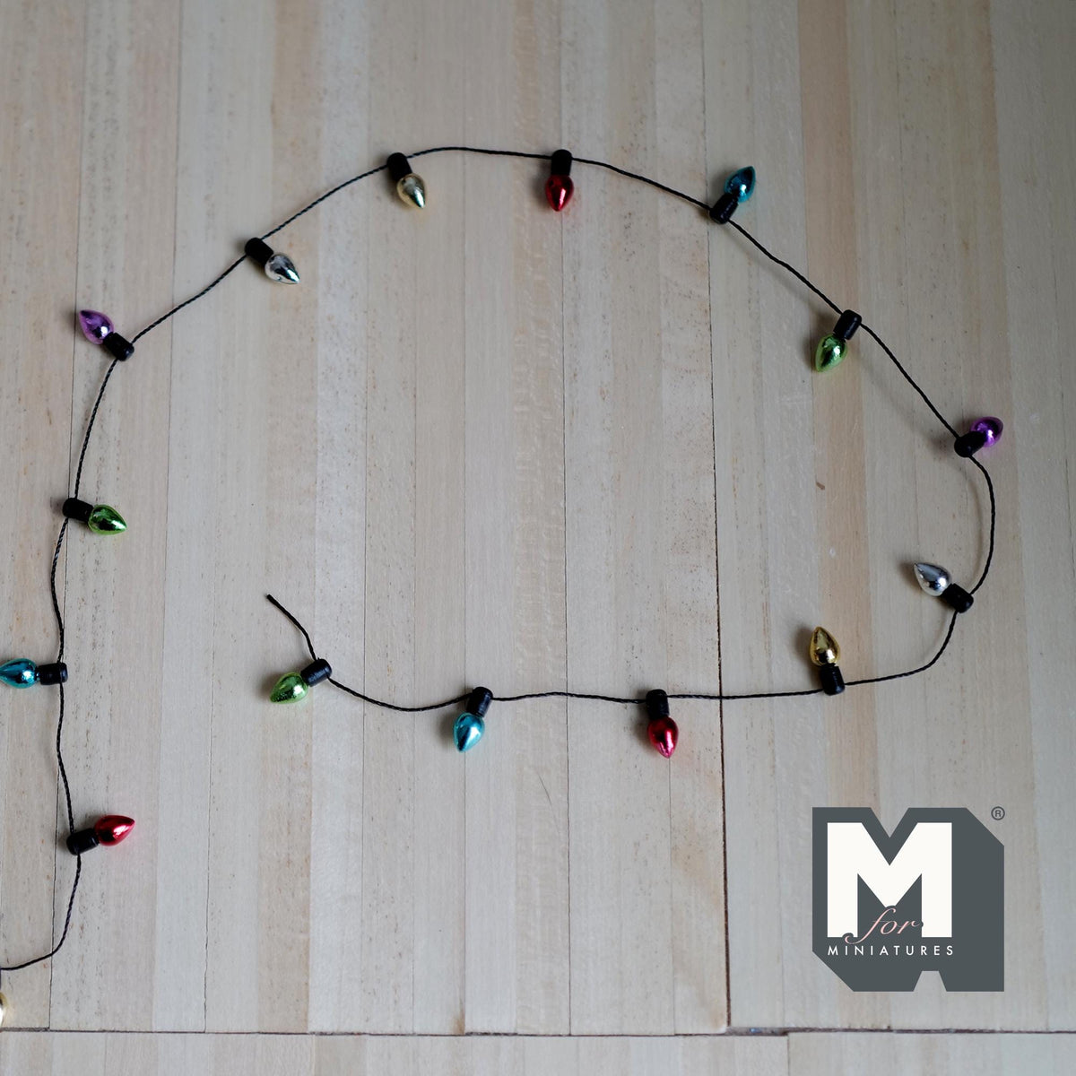 1:12 Scale Miniature Light Bulb Bead Chain on Black String, 12 inch long, Cut to length, DIY Dollhouse Supply (non working) (multicolor)