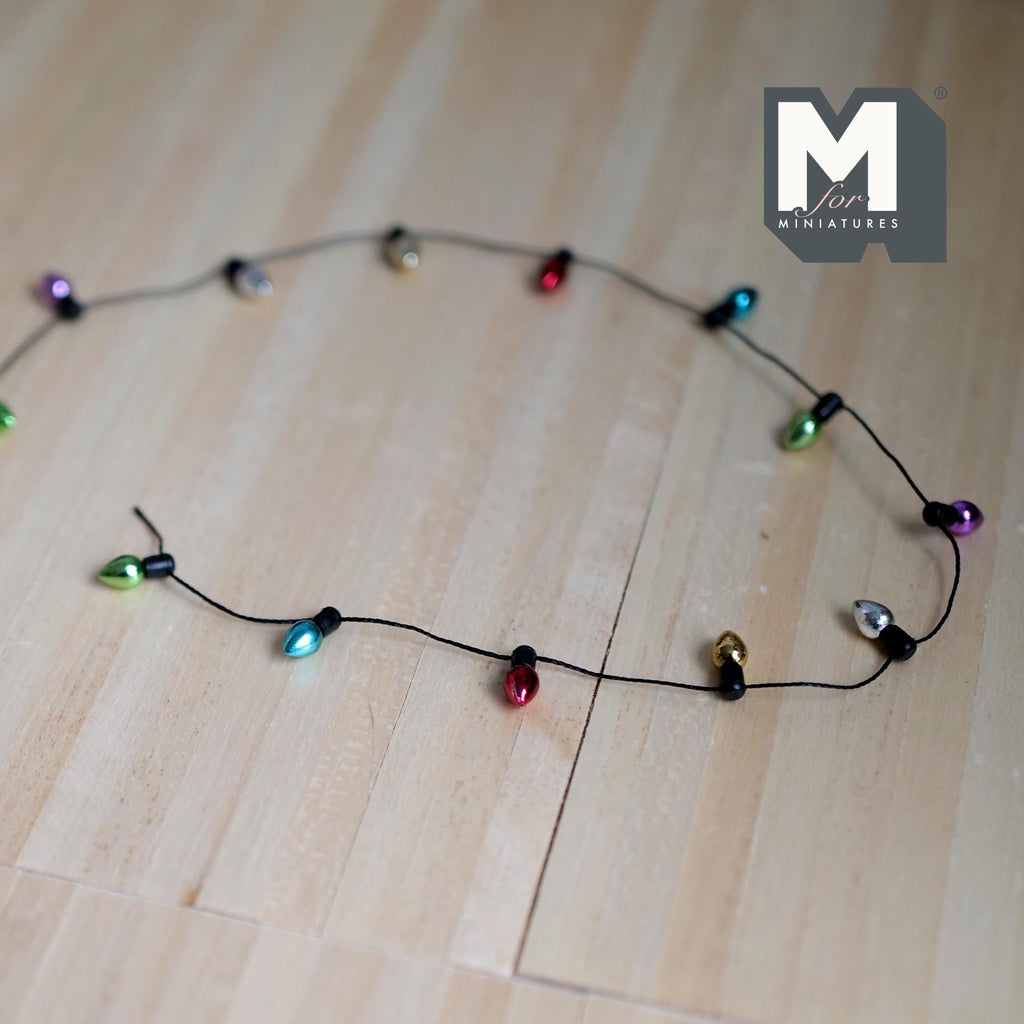1:12 Scale Miniature Light Bulb Bead Chain on Black String, 12 inch long, Cut to length, DIY Dollhouse Supply (non working) (multicolor)