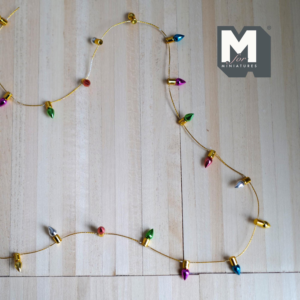 1:12 Scale Miniature Light Bulb Beads Chain with Gold String, Non Working, Cut to Length, 12 inch long