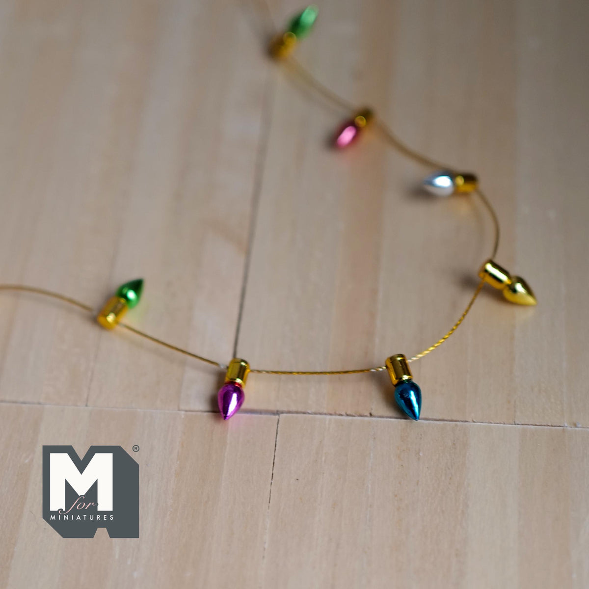 1:12 Scale Miniature Light Bulb Beads Chain with Gold String, Non Working, Cut to Length, 12 inch long