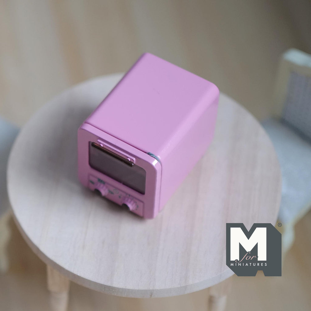 1:12 Scale Miniature Metal Toaster Oven with Clear Door, 1-1/8 inch wide, DIY Dollhouse Supply (pink)