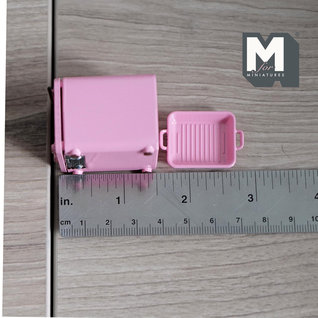 1:12 Scale Miniature Metal Toaster Oven with Clear Door, 1-1/8 inch wide, DIY Dollhouse Supply (pink)
