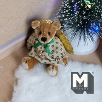 Miniature Plush Dressed Angel Bear with Gold Wings 1:12 Dollhouse Bear with Flexible Limbs 2-1/2 inch tall (from WMB) - H047