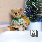 1:12 Scale Miniature Plush Angel Bear, Floral Dress and Gold Wings, 2-1/2 inch tall, DIY Dollhouse Supply