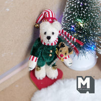 Miniature Christmas Plush Bear with Bear Themed Cane 1:12 Dollhouse Bear 3-3/8 inch tall (from WMB) - H047