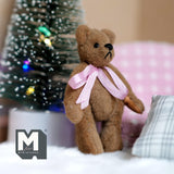 Miniature Plush Bear with Ribbon 1:12 Dollhouse Bear with Flexible Limbs 2-1/2 inch tall (from WMB) - H047