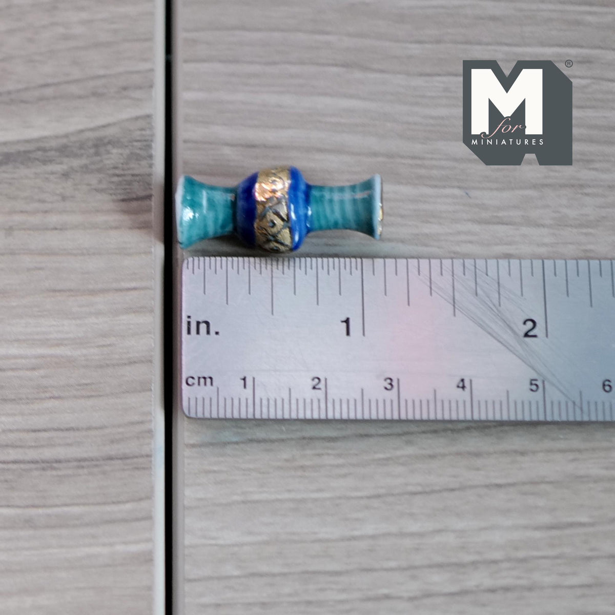 1:12 Scale Miniature Ceramic Beaker Vase, Patterned Body, White Neck, 1-1/8 inch tall, DIY Dollhouse Supply (teal)
