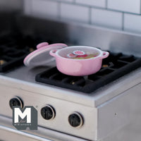 Miniature Hot Soup in a Pot 1:12 Scale Dollhouse Kitchen Food Metal Cooking Pot 3/4 inch dia. (pink) - B037