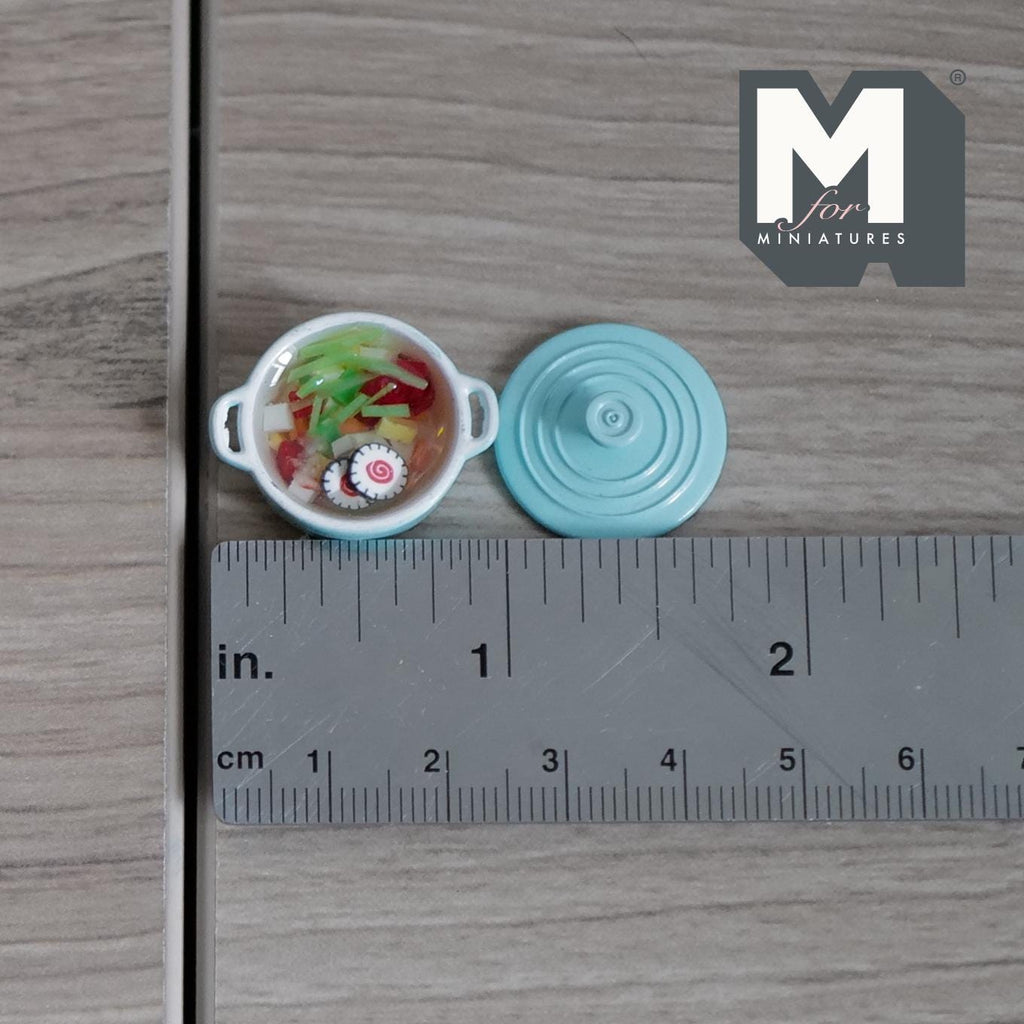 1:12 Scale Miniature Vegetable Soup in Metal Pot with Lid, 3/4 inch dia., DIY Dollhouse Supply (light blue)